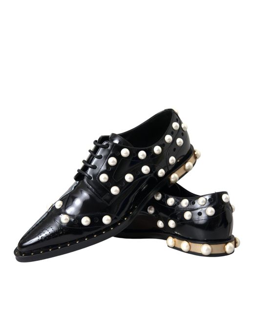 Dolce & Gabbana Black Leather Faux Pearl Dress Brogue Shoes