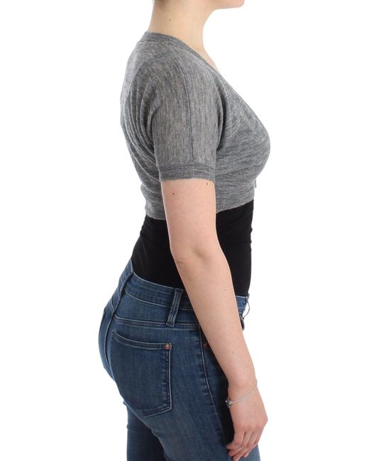 Ermanno Scervino Black Lingerie Knit Gray Bolero Sweater Cardigan