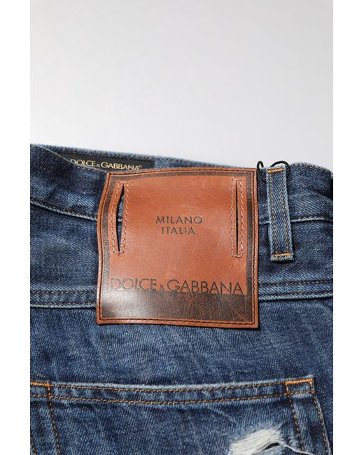 Dolce & Gabbana Blue Cotton Tattered Tapered Men Denim Jeans for men
