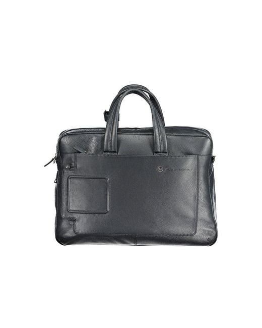 Piquadro Black Blu Leather Briefcase for men