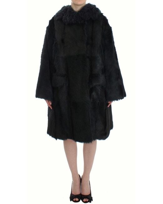 Dolce & Gabbana Black Goat Fur Shearling Long Jacket Coat