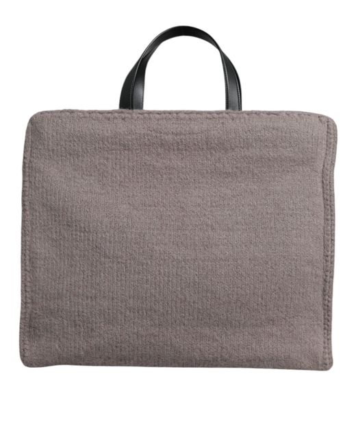 Dolce & Gabbana Black Grey Alpaca Wool Logo Plaque Tote Shoulder Bag for men