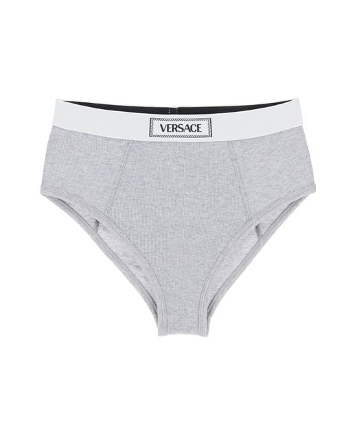 Versace Gray Ribbed Briefs With '90S Logo