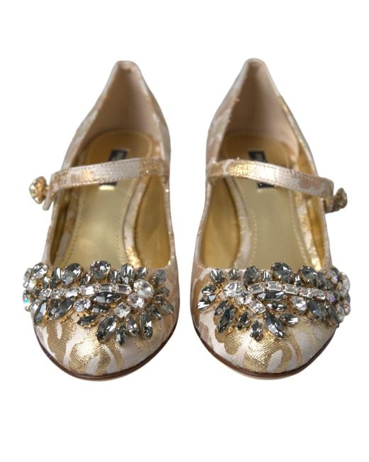 Dolce & Gabbana Metallic Jacquard Crystal Mary Janes Pumps Shoes