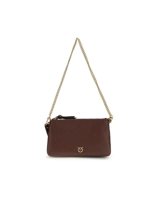 Pinko Brown Calf Leather Bos Taurus Shoulder Bag
