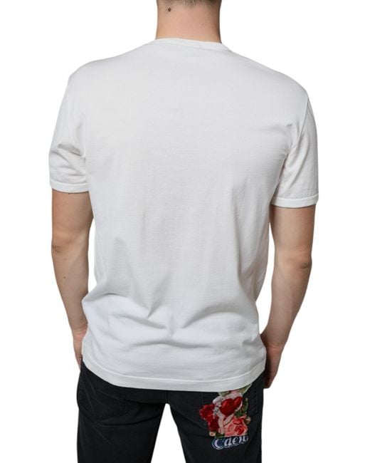Dolce & Gabbana White Logo Embossed Cotton Crewneck T-Shirt for men