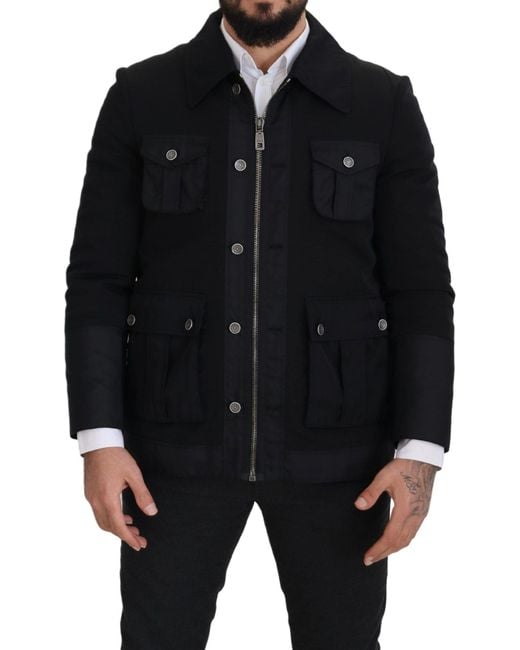 Dolce & Gabbana Black Wool Collared Full Zip Jacket for men