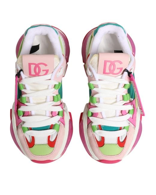 Dolce & Gabbana Pink Multicolor Leather Airmaster Low Top Sneaker Shoes