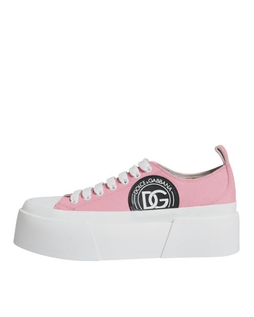 Dolce & Gabbana Pink Canvas Logo Low Top Sneakers Shoes