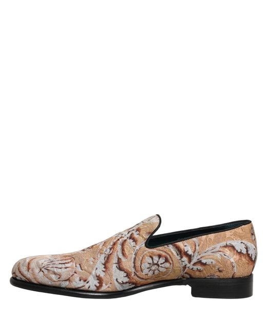 Dolce & Gabbana Brown Beige Brocade Men Slip On Dress Loafers Shoes for men