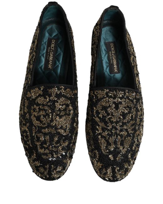 Dolce & Gabbana Black Gold Embellished Dress Loafers Shoes for men