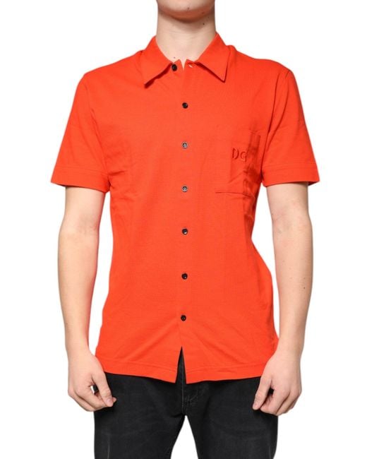 Dolce & Gabbana Red Orange Cotton Button Down Casual Polo Shirt for men