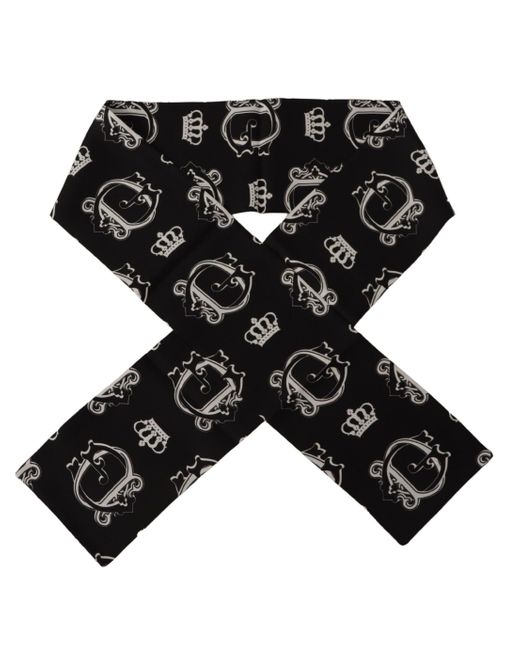 Dolce & Gabbana Black Dg Crown Print Shawl Neck Wrap Fringe Scarf Silk for men