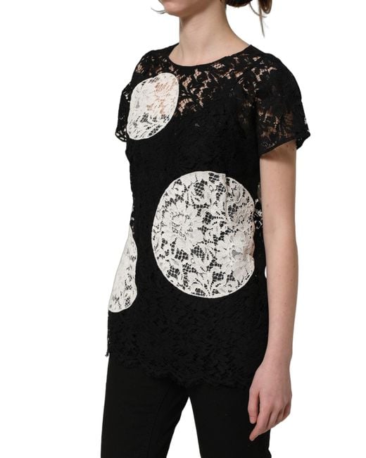 Dolce & Gabbana Black Floral Lace Short Sleeve Blouse Top