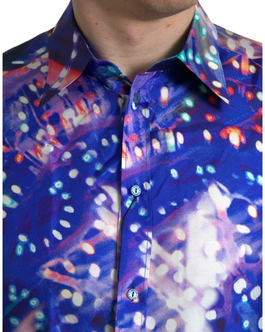 Dolce & Gabbana Blue Luminarie Silk Slim Martini Shirt for men