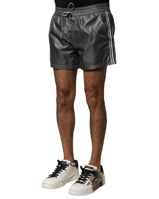 Dolce & Gabbana Black Gray Polyester Mid Waist Casual Bermuda Shorts for men