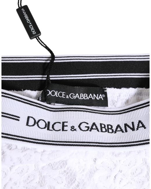 Dolce & Gabbana White Lace Slip Brief Logo Waistband Underwear