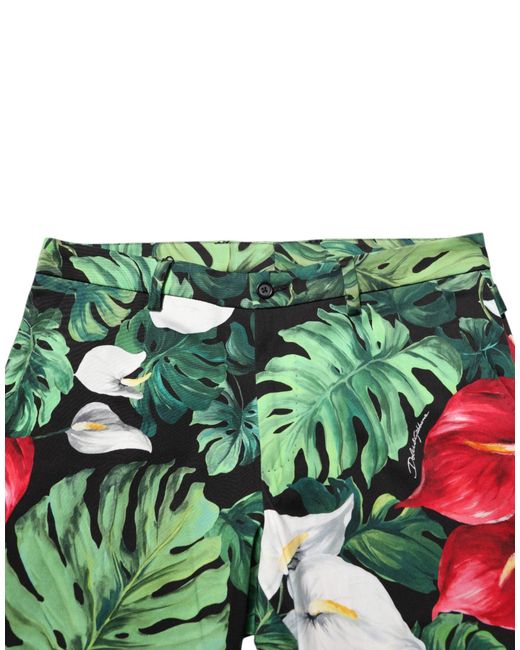 Dolce & Gabbana Green Multicolor Floral Print Cotton Tapered Pants for men
