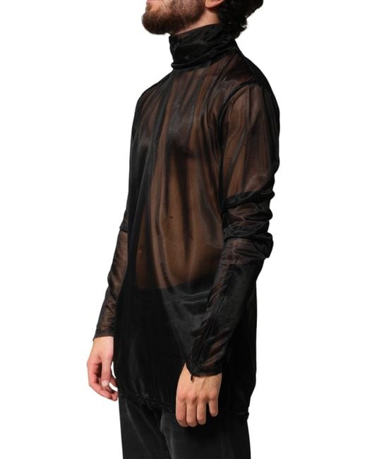 Dolce & Gabbana Black Sheer Long Sleeves Turtleneck Top for men