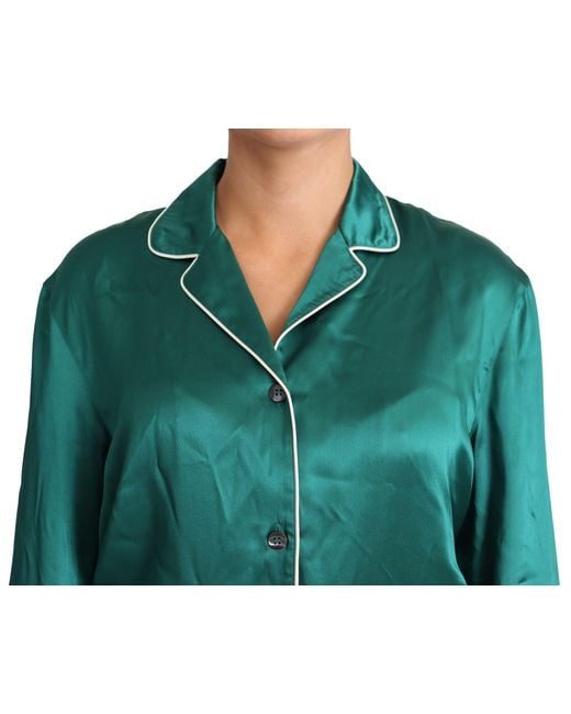 Dolce & Gabbana Green Pyjama Blouse Silk Lounge Sleepwear Top