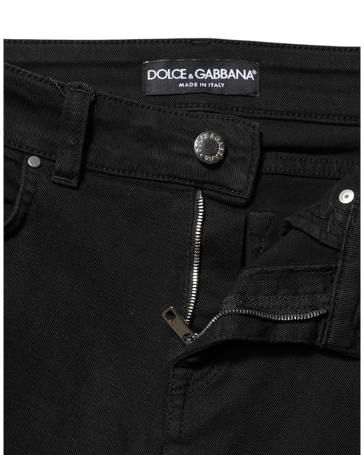 Dolce & Gabbana Black Cotton Logo Skinny Mid Waist Denim Jeans for men