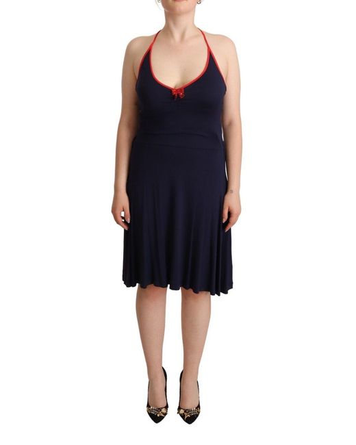 Rocco Barocco Black Cotton Midi Halter Dress