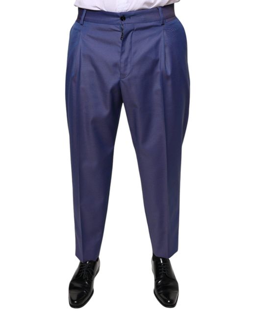 Dolce & Gabbana Blue Wool Tapered Formal Dress Pants for men