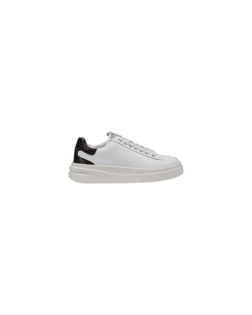 Guess White Brown Polyethylene Low Top Sneakers