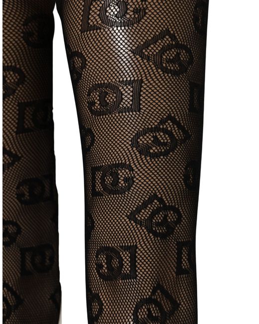 Dolce & Gabbana Black All Over Print Sheer Stretch Tights Socks