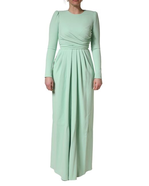 Dolce & Gabbana Green Viscose Long Sleeves Gown Dress Elastane