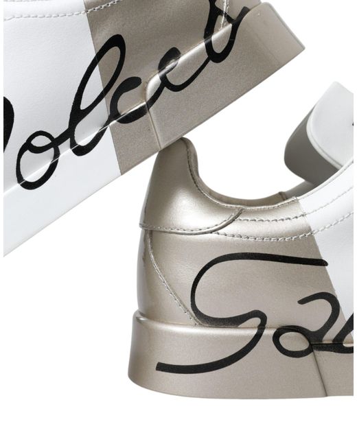 Dolce & Gabbana White Gold Logo Printed Sneakers