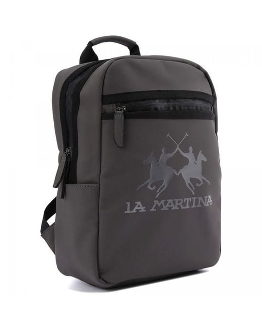 La Martina Black Gray Polyethylene Backpack for men