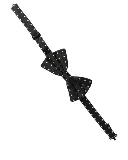 Dolce & Gabbana Black White Polka Dot Adjustable Neck Papillon Bow Tie for men