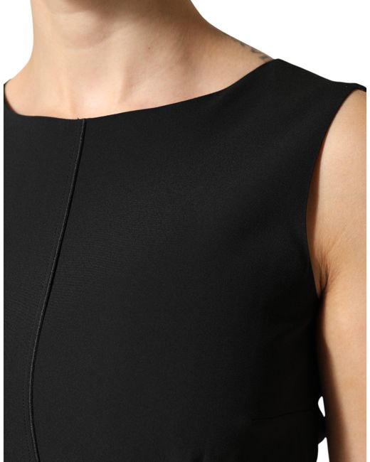 Dolce & Gabbana Black Sleeveless Sheath Knee Length Dress Acetate Viscose Elastane