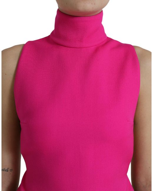 Dolce & Gabbana Pink Wool Knit Turtle Neck Backless Tank Top