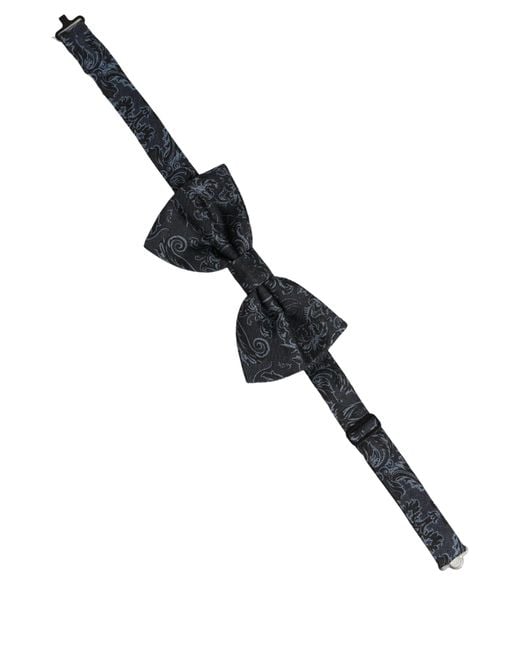 Dolce & Gabbana Men Black Blue Paisley Adjustable Neck Papillon Bow Tie for men
