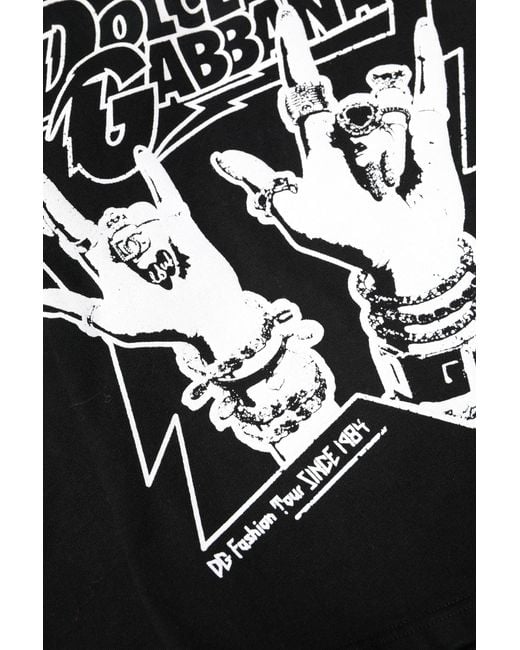 Dolce & Gabbana Black Cotton Printed Short Sleeves T for men