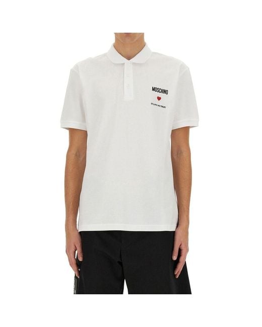 Moschino Couture White In Love We Trust Cotton Polo for men