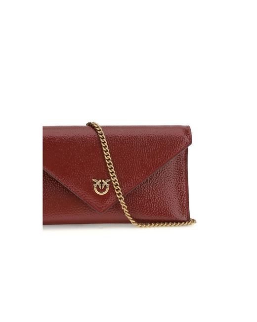 Pinko Red Bordeaux Calf Leather Bos Taurus Clutch Bag