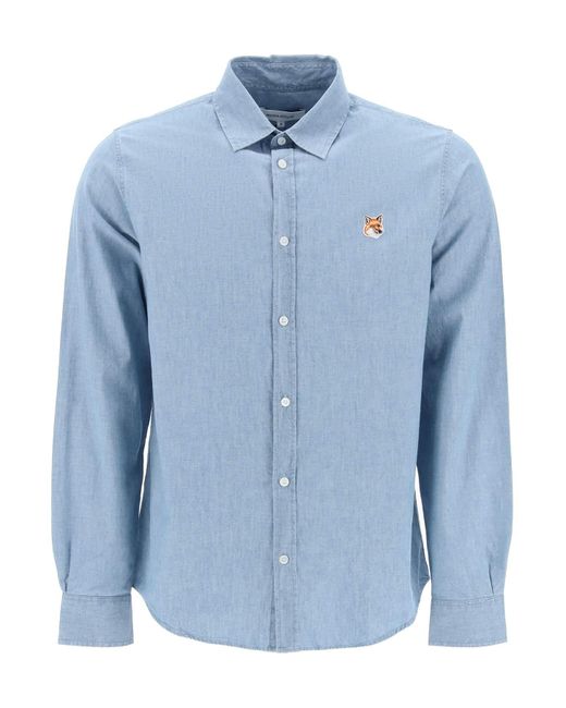 Maison Kitsuné Blue "Fox Head Cotton Chambray Shirt" for men