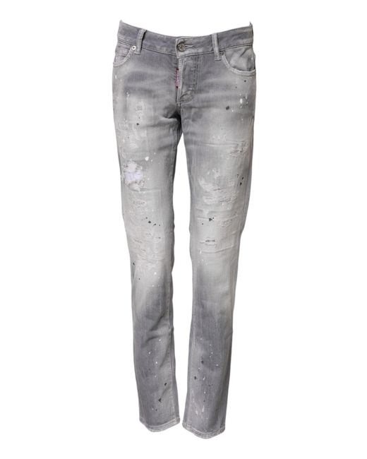 DSquared² Gray Washed Mid Waist Tapered Denim Jeans for men