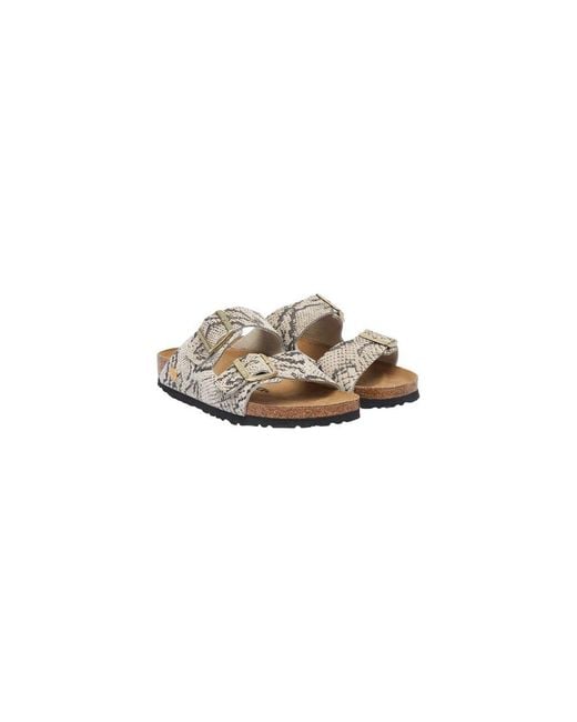 Birkenstock Metallic Gray Leather Flat Sandals