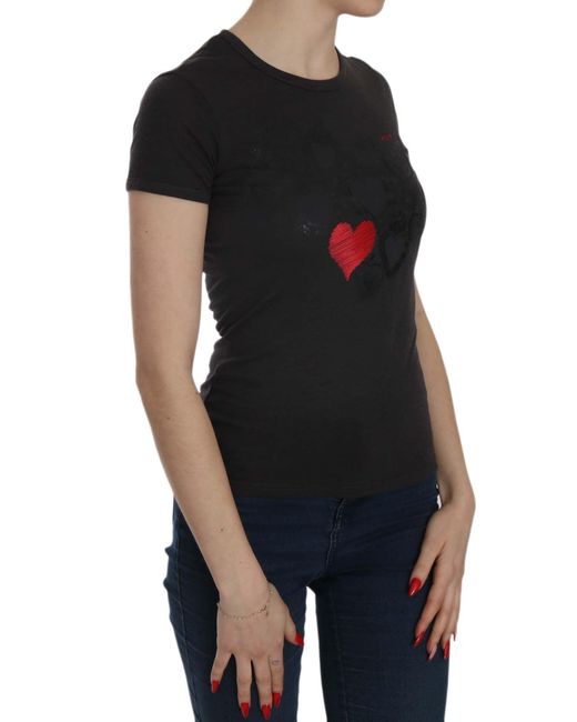 Exte Black Hearts Print Short Sleeve Casual Shirt Top