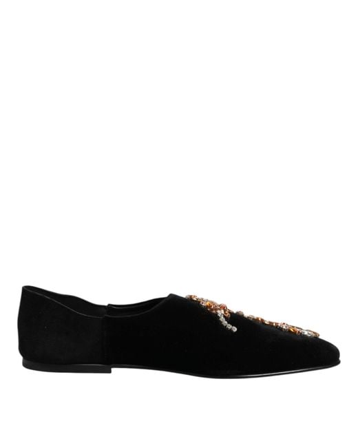Dolce & Gabbana Black Embellished Velvet Loafers for men