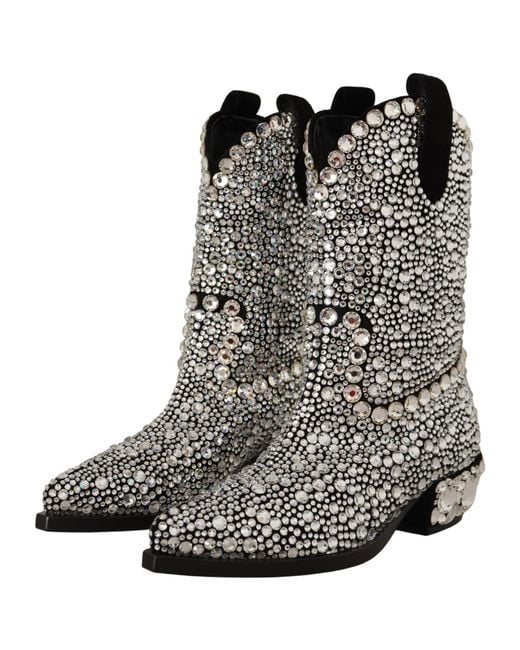Dolce & Gabbana Black Crystal-Embellished Suede Boots