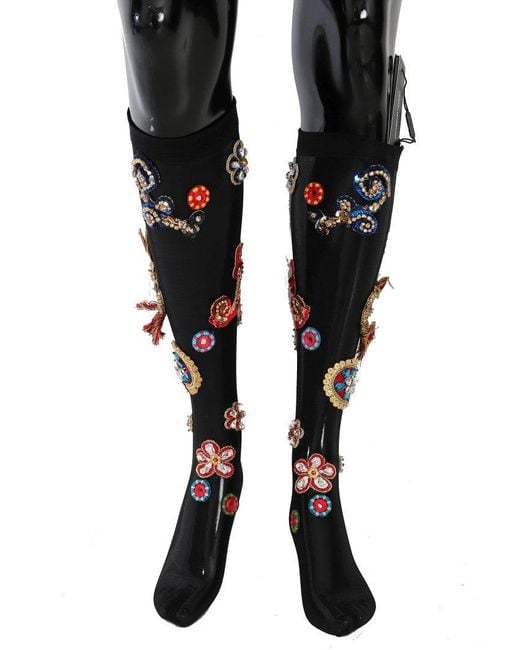 Dolce & Gabbana Black Stretch Carretto Crystal Socks