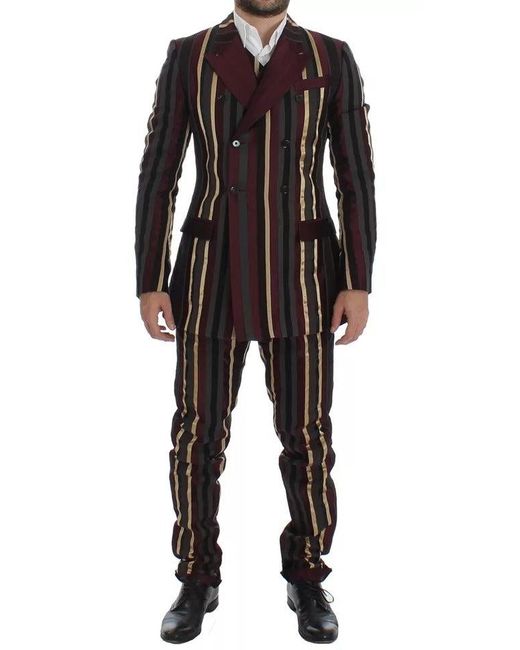 Dolce & Gabbana Black Multicolor Striped Runway 3 Piece Slim Fit Vest Suit for men