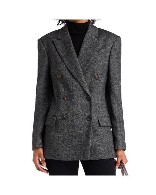 Brunello Cucinelli Gray Black Elastane Blazer