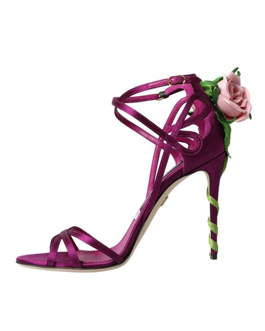 Dolce & Gabbana Pink Flower Satin Heels Sandals Shoes