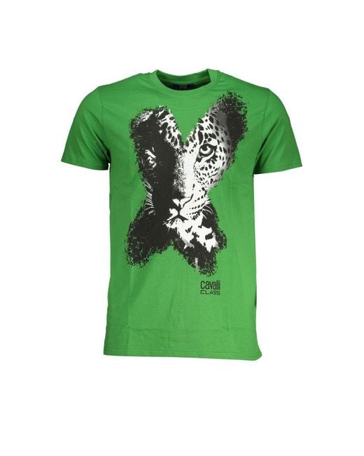 Roberto Cavalli Green Cotton T-Shirt for men